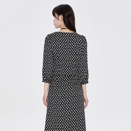 FIVE PLUS2022新款女夏装法式复古碎花衬衫女褶皱方领短款上衣2WN2013210 商品图1