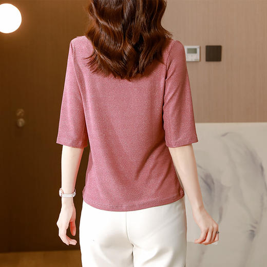 短袖T恤，洋气薄款镂空烫钻蕾丝网纱打底衫KQL-8579 商品图1