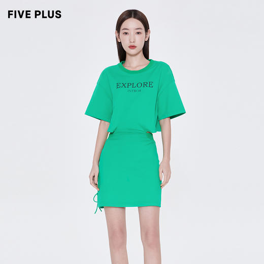 FIVE PLUS2022新款女夏装设计感抽褶连衣裙女宽松圆领印花T恤裙2WN2084070 商品图1