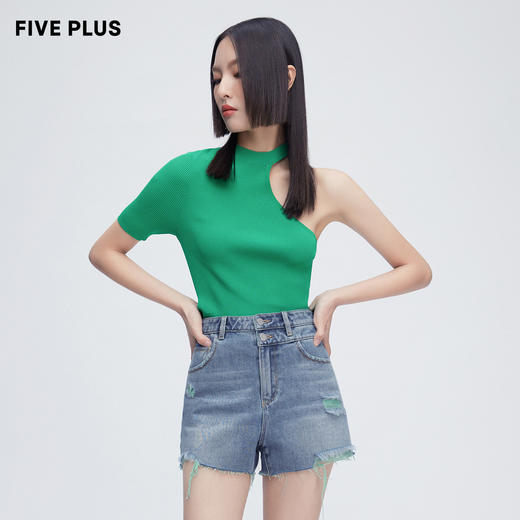 FIVE PLUS2022新款女夏装高腰牛仔直筒裤女个性毛边丹宁A字阔腿裤2WN2063060 商品图2