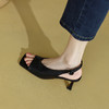 OLDm979aa露趾杏色仙女凉鞋女黑色2022新款夏季韩版复古时尚细跟后空高跟鞋 商品缩略图3