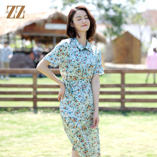 佐尔美2022夏季新款 桑蚕丝真丝弹力缎连衣裙女E12LS90 商品图3
