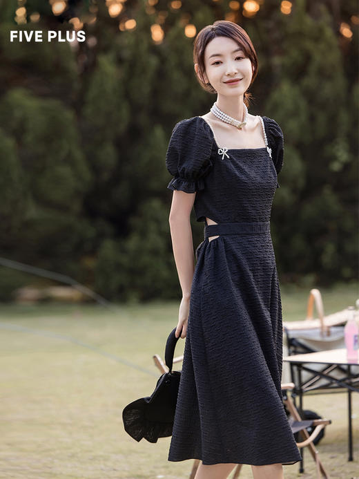 FIVE PLUS乔欣同款2022新款连衣裙夏高级感法式方领泡泡袖裙子女2WN2082200 商品图4