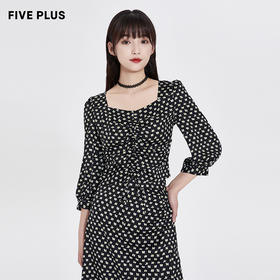 FIVE PLUS2022新款女夏装法式复古碎花衬衫女褶皱方领短款上衣2WN2013210
