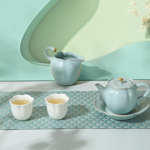 陆宝陶瓷成套茶具吉相伴茶组天青色 居家送礼成套功夫茶具轻奢装 商品图4