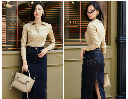 “君如淡菊”J3130002C颈袖添香修身气质正装衬衣复古港味连体衬衫女士J3130002C（四季可穿） 商品图3