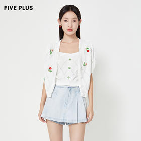 FIVE PLUS2022新款女夏装温柔系气质针织衫女两件套V领小开衫短袖2WA2030540