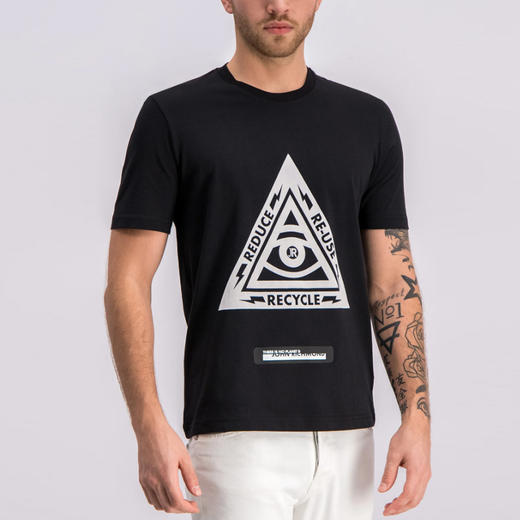 RICHMOND 男士棉质可循环利用标识印花圆领短袖T恤 黑色 RMP19222TS BLACK 商品图1