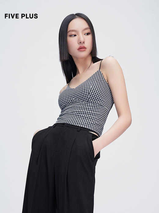 FIVE PLUS2022新款女夏装复古格纹针织背心女修身内搭小众吊带衫2WN2014370 商品图1