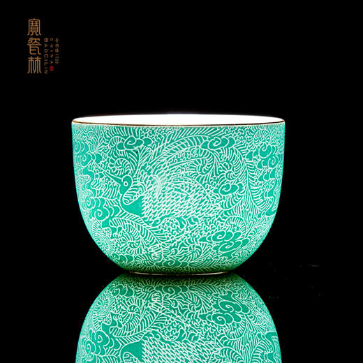 【宝瓷林】红地/绿地扒花云鹤大罗汉杯 商品图0