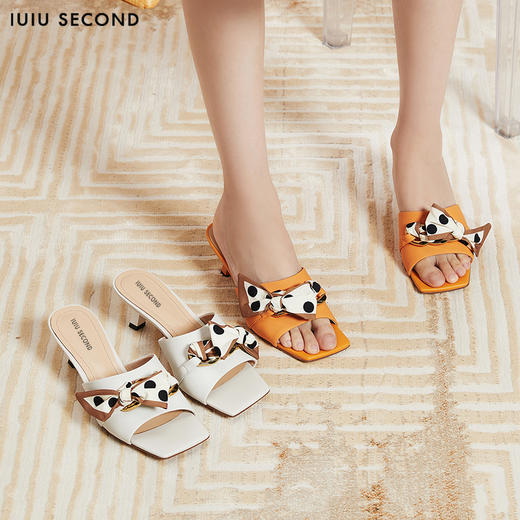 IUIU SECOND夏季甜美少女风蝴蝶结细跟凉拖鞋23911 商品图4