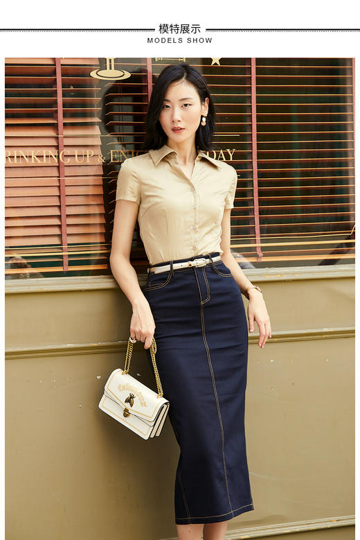 J8132512B颈袖添香衬衣女士新款时尚OL修身连体衬衫女短袖J8132512B（四季可穿） 商品图0