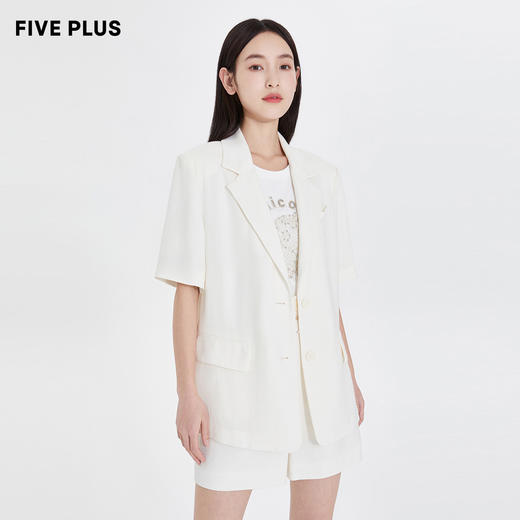 FIVE PLUS2022新款女夏装职场西装外套时尚两件套装休闲西服短袖2WN2102380 商品图0