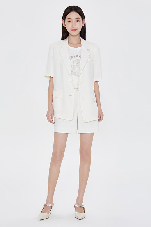 FIVE PLUS2022新款女夏装职场西装外套时尚两件套装休闲西服短袖2WN2102380 商品图2