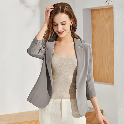 丁摩 高端货重磅30姆米真丝西装外套女薄款气质桑蚕丝西服上衣Q121078 商品图4