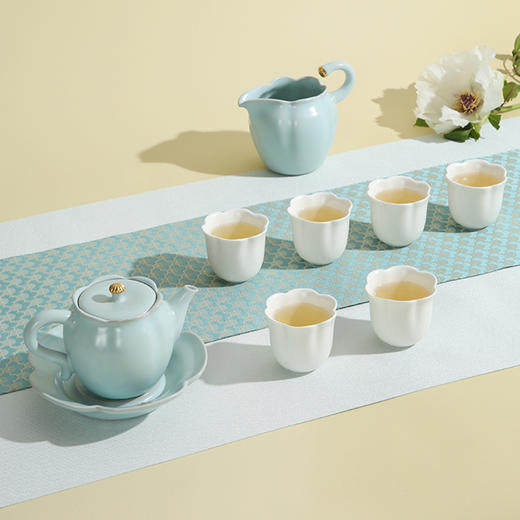陆宝陶瓷成套茶具吉相伴茶组天青色 居家送礼成套功夫茶具轻奢装 商品图3