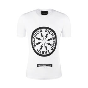 RICHMOND 男士棉质黑色印花圆领短袖T恤 白色 RMP19219TS WHITE