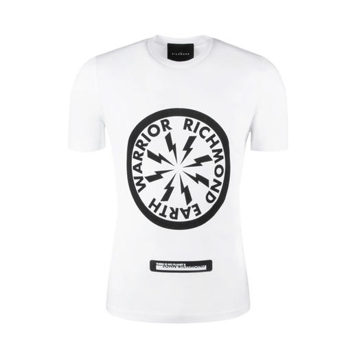 RICHMOND 男士棉质黑色印花圆领短袖T恤 白色 RMP19219TS WHITE 商品图0