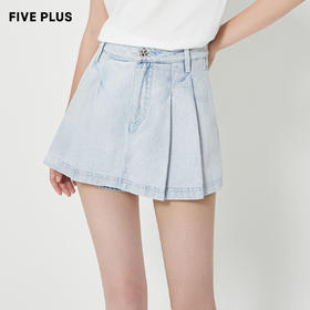 FIVE PLUS2022新款女夏装洗水牛仔短裤女高腰A字裙裤子阔腿裤复古2WA2060640