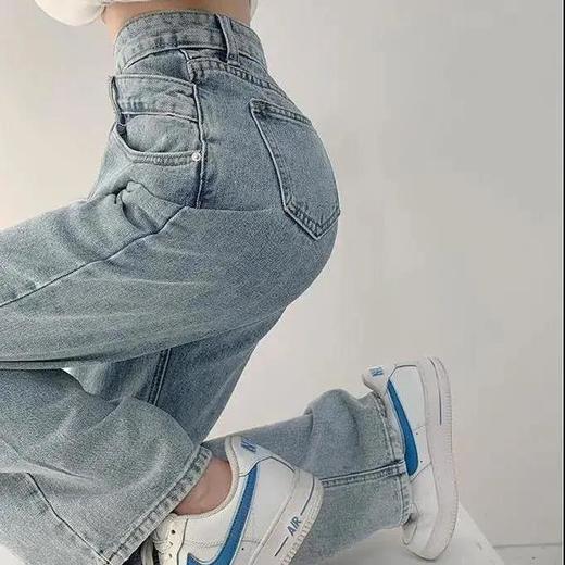 泫雅同款高腰设计感交叉腰头直筒牛仔裤  FX 商品图3