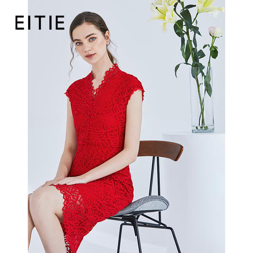 EITIE爱特爱女装夏季显瘦无袖V领性感包臀一步裙连衣裙5707409 商品图1