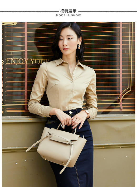 “君如淡菊”J3130002C颈袖添香修身气质正装衬衣复古港味连体衬衫女士J3130002C（四季可穿） 商品图1