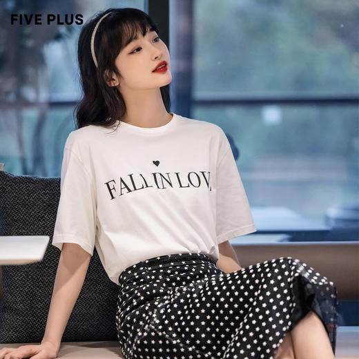 FIVE PLUS2022新款女夏装个性字母印花圆领T恤女宽松直筒套头衫潮2WN2023380 商品图0