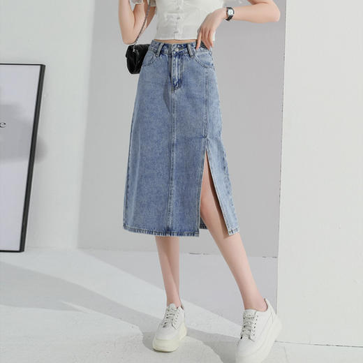 【包臀短裙高腰】高腰复古开叉牛仔裙 百搭显瘦牛仔裙a字半身裙子 开叉显腿长  商品图3