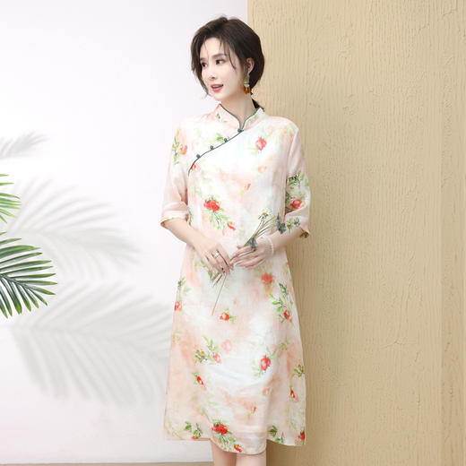 WZNH-WY0039改良旗袍连衣裙夏季2022新款女装国风立领碎花中长裙子 商品图1