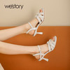 westory2022年夏季新款法式方头小猫中跟气质时装凉鞋S22BG61321 商品缩略图1