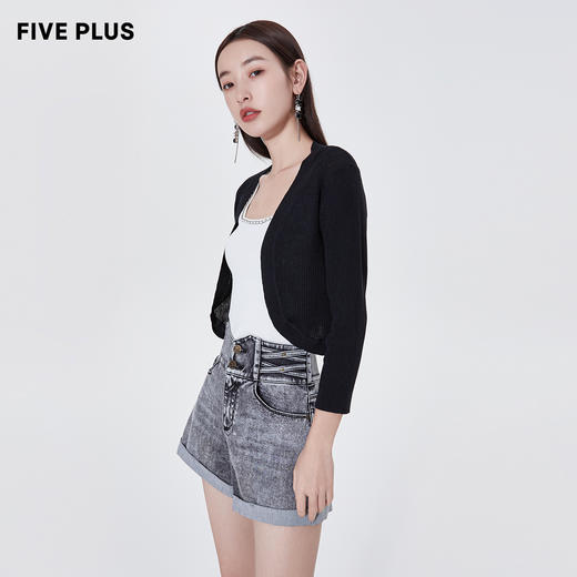 FIVE PLUS2022新款女夏装气质针织衫女修身显瘦短款小众开衫上衣2WN2032480 商品图3