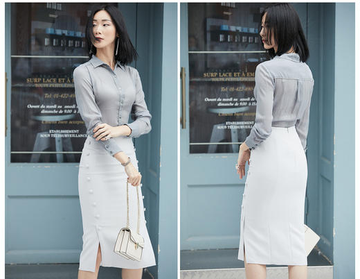 珠光镶嵌衬衫 J9233634颈袖添香衬衫女士装气质OL正装上衣修身衬衣J9233634（四季可穿） 商品图3