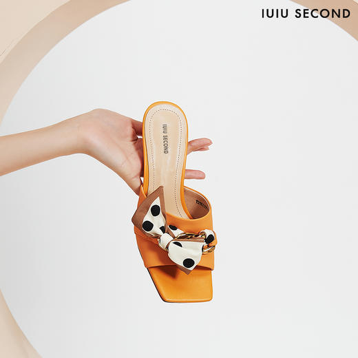 IUIU SECOND夏季甜美少女风蝴蝶结细跟凉拖鞋23911 商品图6