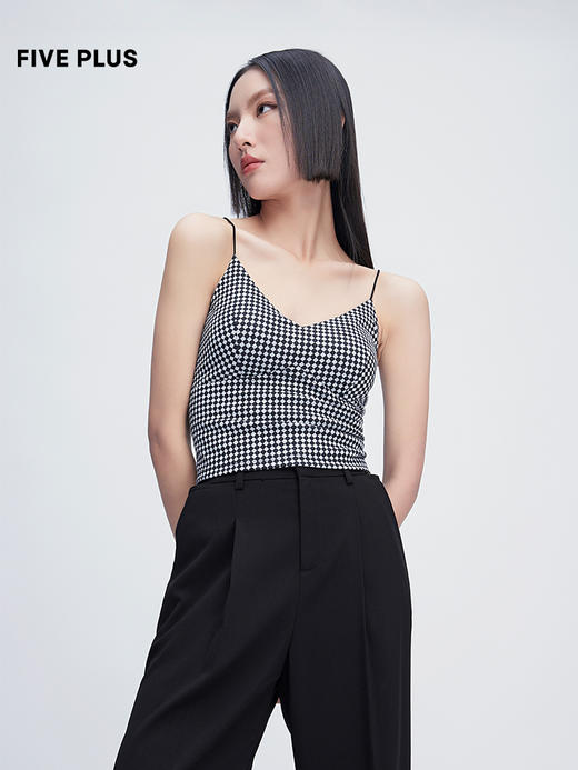 FIVE PLUS2022新款女夏装复古格纹针织背心女修身内搭小众吊带衫2WN2014370 商品图4