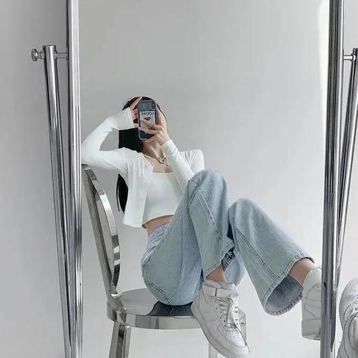 泫雅同款高腰设计感交叉腰头直筒牛仔裤  FX 商品图6