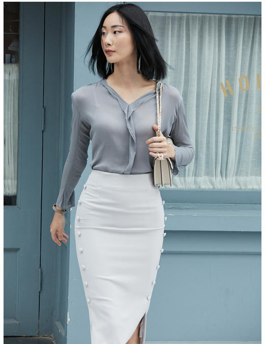 孤品 “涟漪” J9333880A颈袖添香新款ol衬衫修身时尚纯色女士衬衣J9333880A（四季可穿）不退可换 商品图2