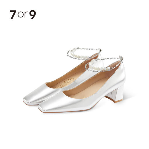 银色方形缀珠脚背链 商品图2