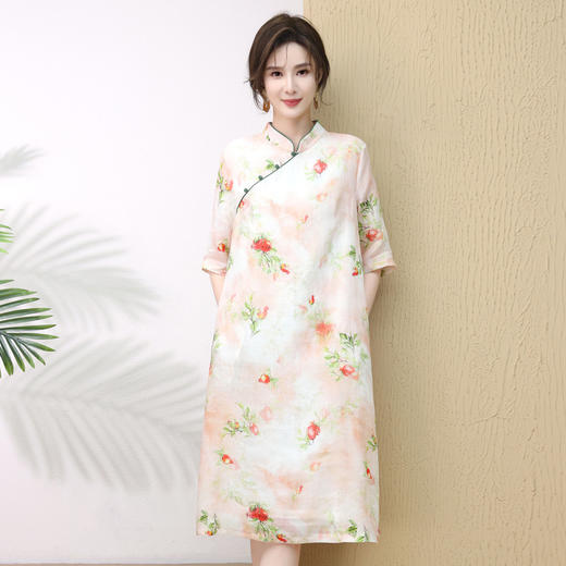 WZNH-WY0039改良旗袍连衣裙夏季2022新款女装国风立领碎花中长裙子 商品图0