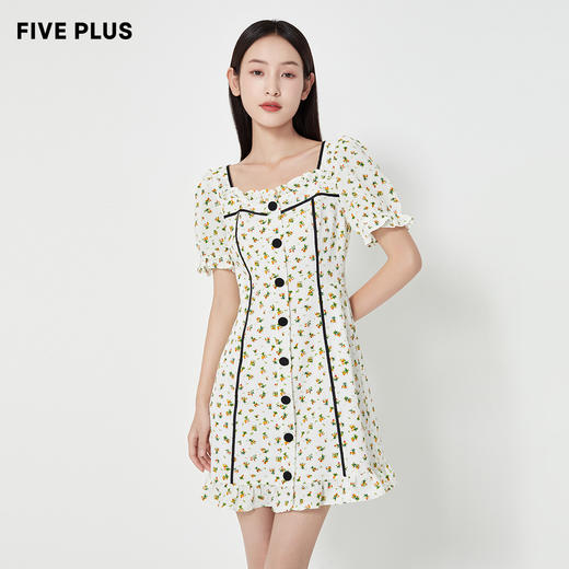 FIVE PLUS2022新款女夏装小清新碎花连衣裙泡泡袖荷叶边法式裙子2WA2080510 商品图0