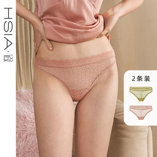 HSIA遐 性感内裤女夏斑纹蕾丝花边条无痕丁字裤纯棉裆底两条装T裤 商品图0