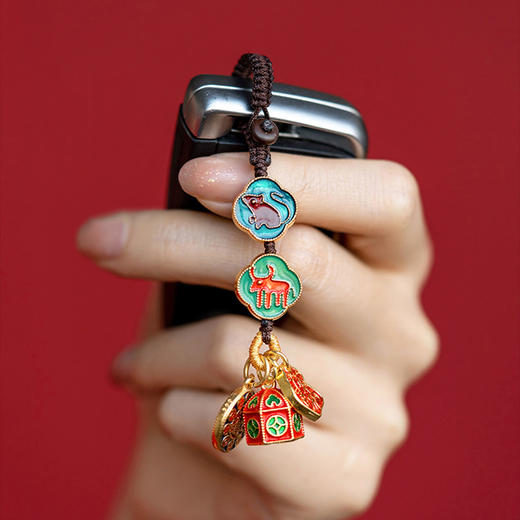 【玺灵阁】三合六合生肖汽车钥匙扣挂件古法金沙金铜钥匙链包挂饰男女 商品图2