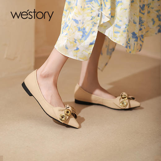 westory尖头低跟2022年春夏新款浅口蝴蝶结一脚蹬平底单鞋女S22AE55041 商品图0