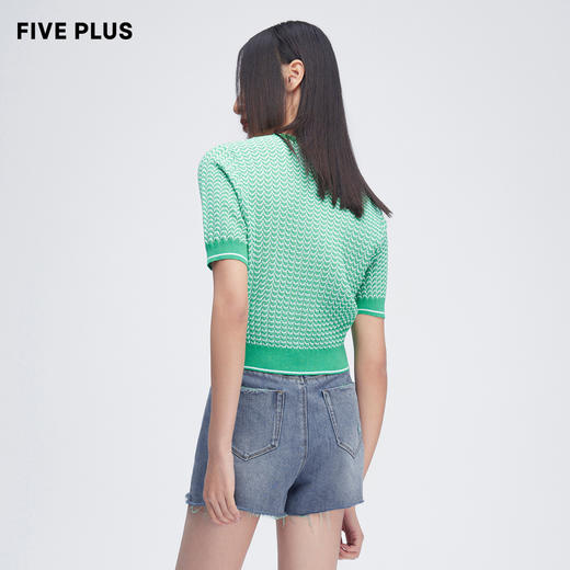 FIVE PLUS2022新款女夏装肌理感圆领针织衫女宽松短袖条纹套头衫2WN2033040 商品图2