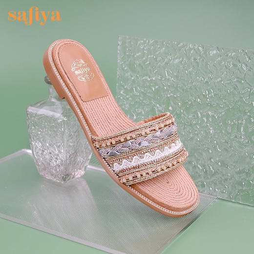 Safiya索菲娅民族风珍珠刺绣平底度假拖鞋2023新款凉鞋SF32110150 商品图0