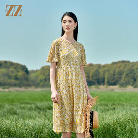 佐尔美2022夏季新款 桑蚕丝真丝碎花甜美气质连衣裙女E22LS21