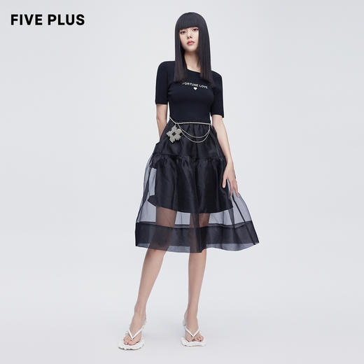 FIVE PLUS2022新款女夏装洋气拼接针织连衣裙女高腰网纱裙设计感2WN2083200 商品图0