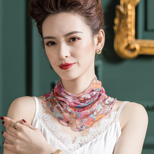 网眼真丝围巾桑蚕丝印花围脖薄   WQ1002 商品图0