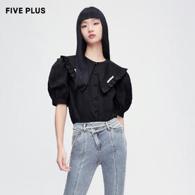 FIVE PLUS2022新款女夏装少女感大翻领衬衫女复古泡泡袖小众上衣2WN2012300