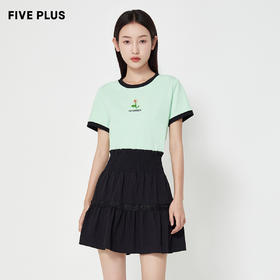 FIVE PLUS2022新款女夏装小众短袖T恤女宽松撞色设计感上衣潮棉质2WA2020460