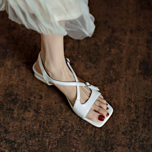 法式复古，纯色优雅低跟凉鞋XDD-DZ-193 商品图7